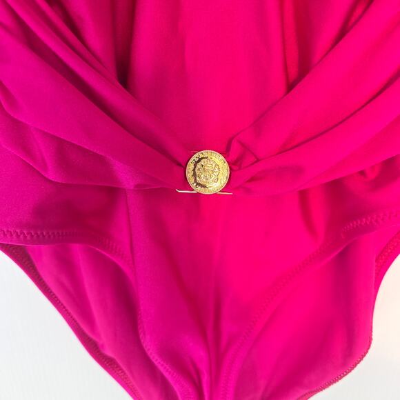 L'Agence Shimmer Solids Lisa Plunge One-Piece Swimsuit Fuchsia  Small NEW - Picture 10 of 10